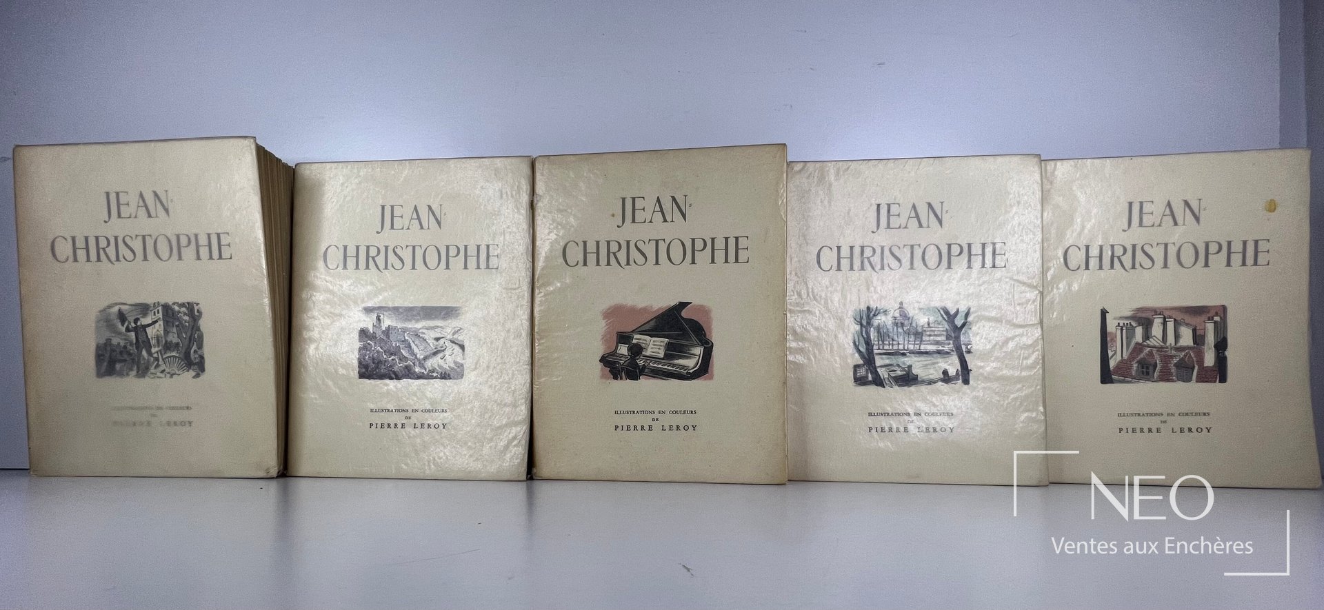 Les cinq tomes de Jean-Christophe alignés