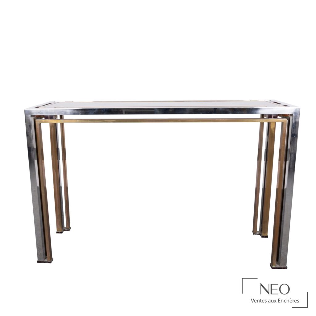 Console Romeo REGA en métal chromé et plexiglas fumé