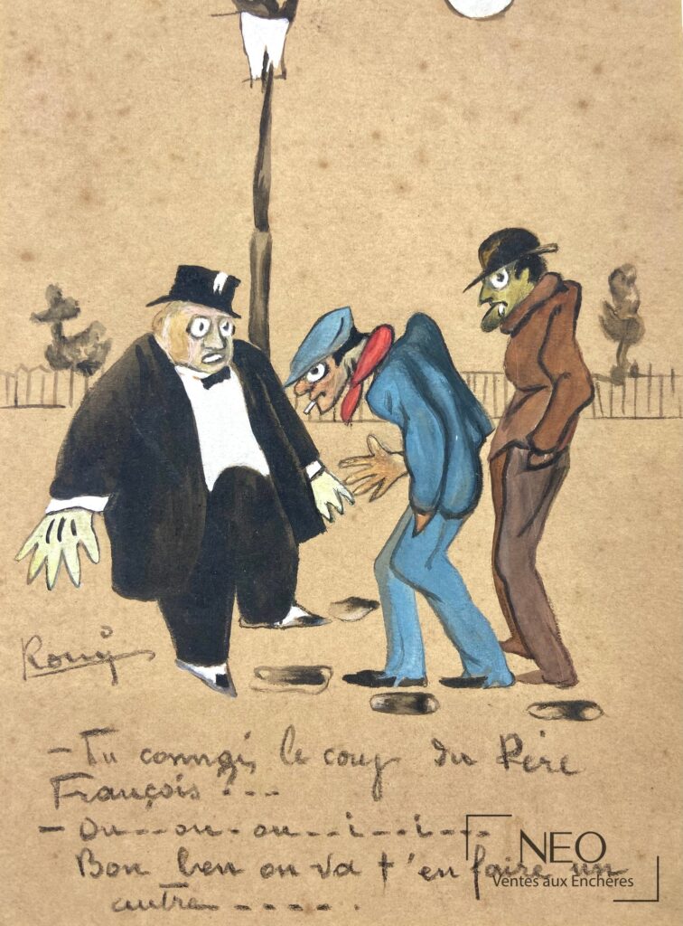 Dessin de Romi représentant trois personnages sous un réverbère