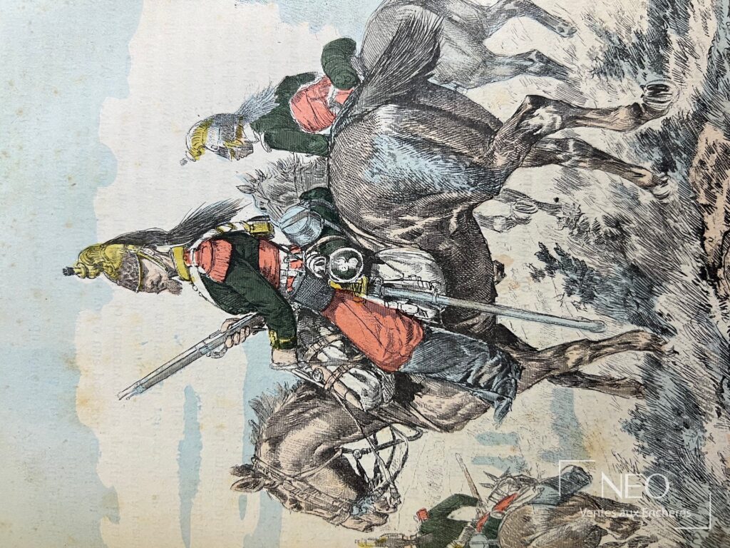 Illustration en couleurs de soldats à cheval dans Les combattants de 1870-71.