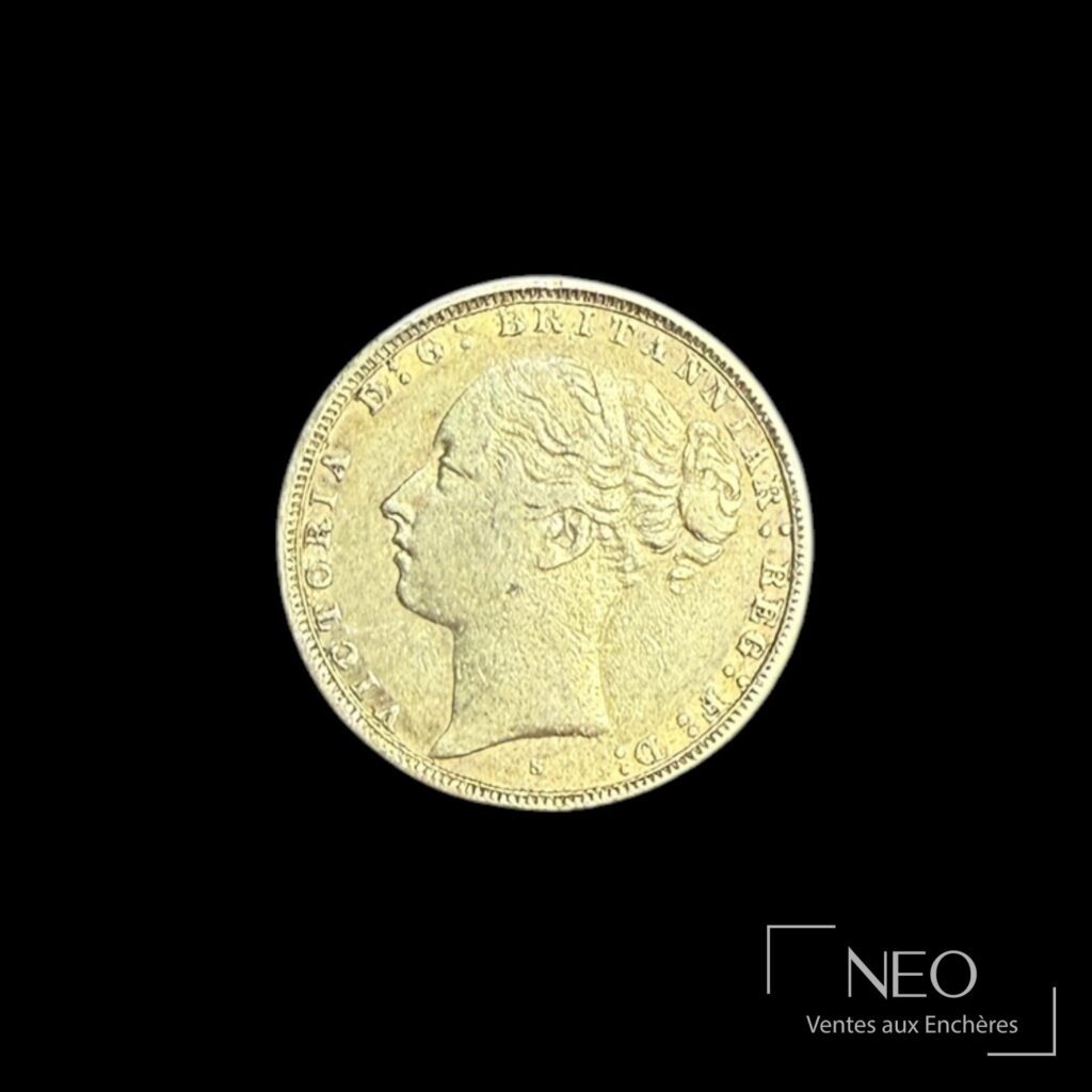 Avers d'un souverain britannique en or au profil de Victoria