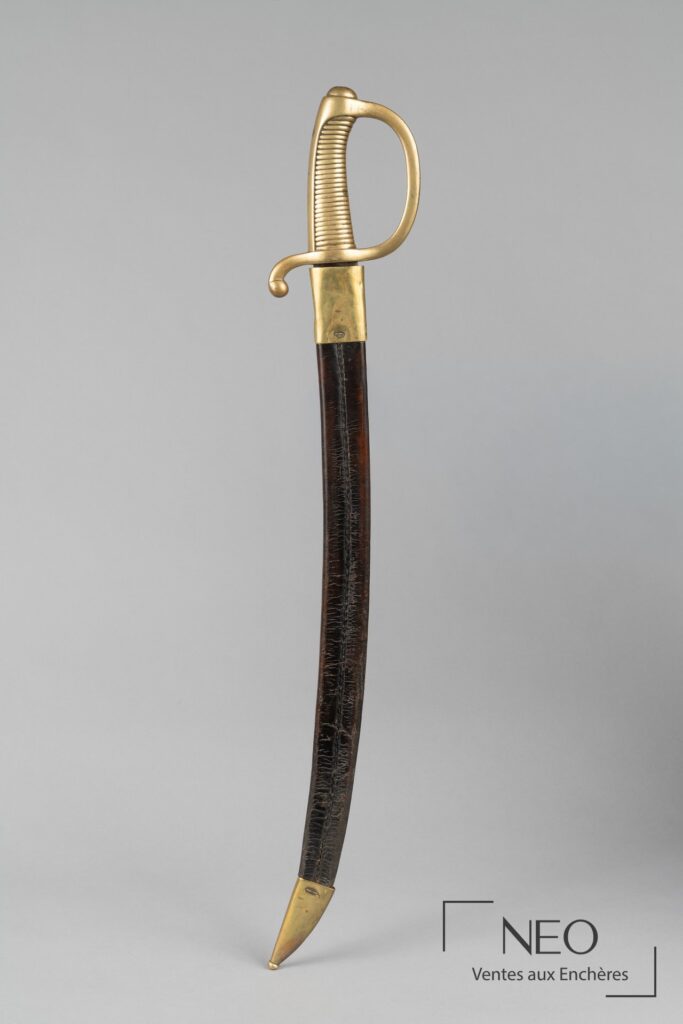 Sabre briquet avec monture en bronze et fourreau en cuir