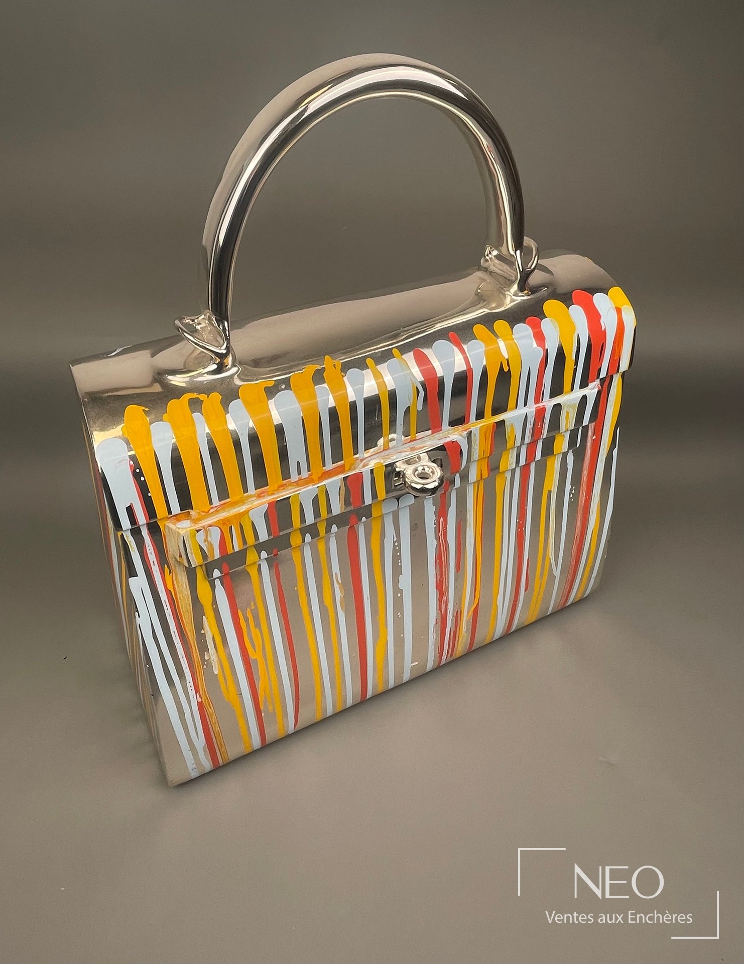 Sac Kelly chromé à coulures polychromes
