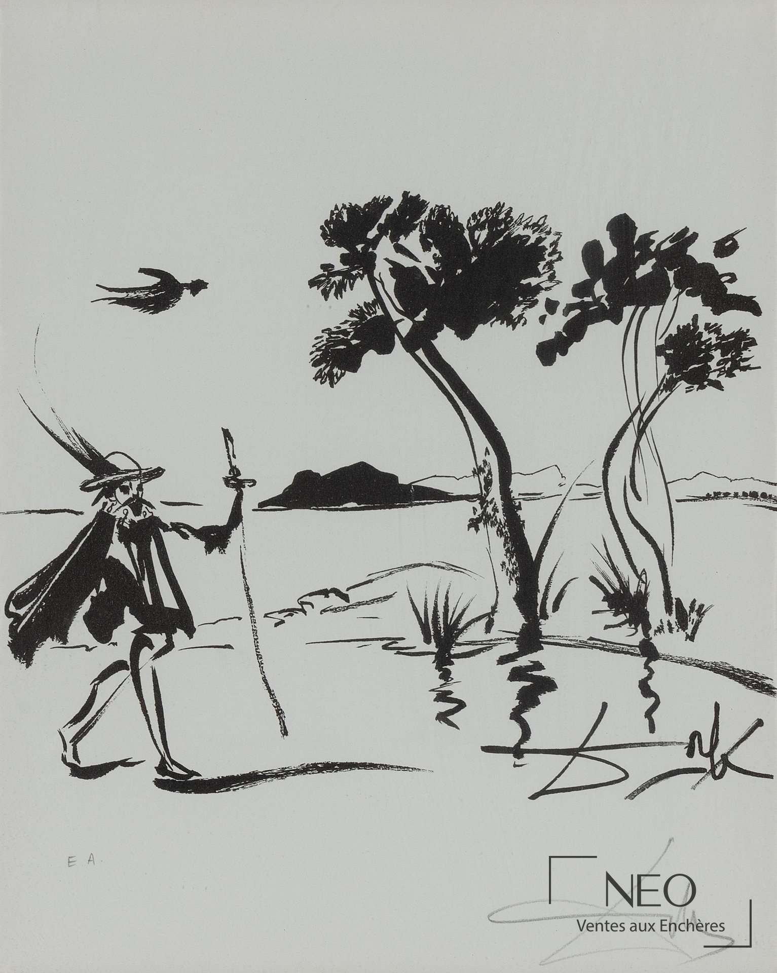 Xylographie noir et blanc signée