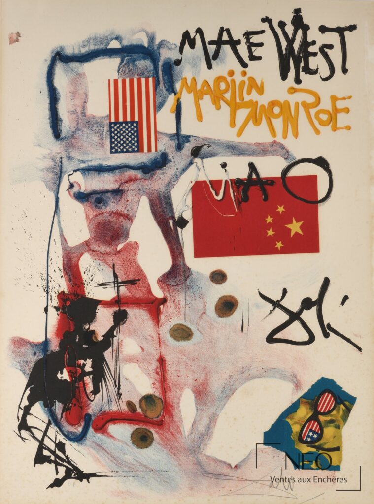 Lithographie de Salvador Dali avec inscriptions MAE WEST