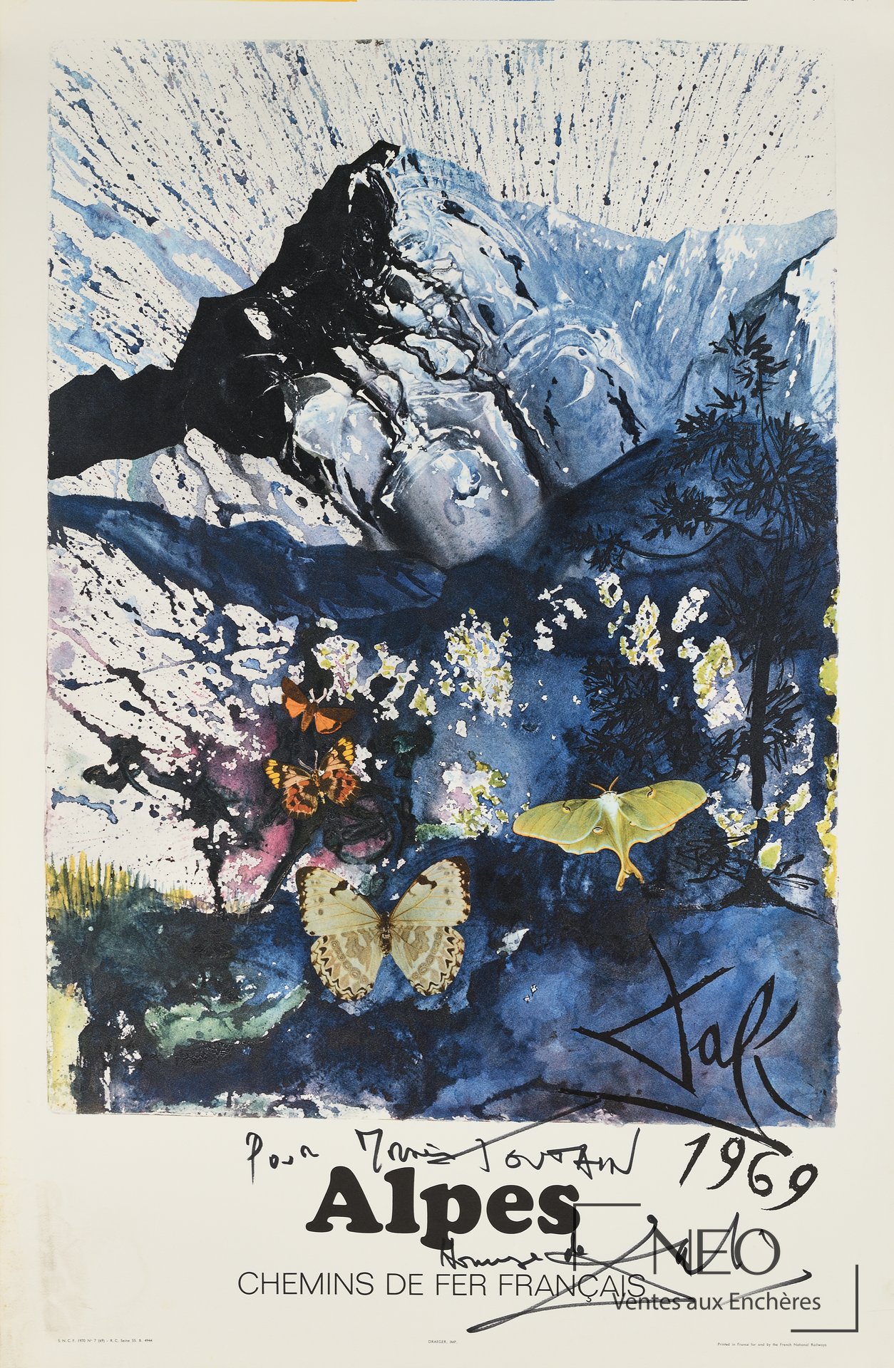 Salvador Dalí SNCF Les Alpes Chemins de Fer Français, affiche, 1969