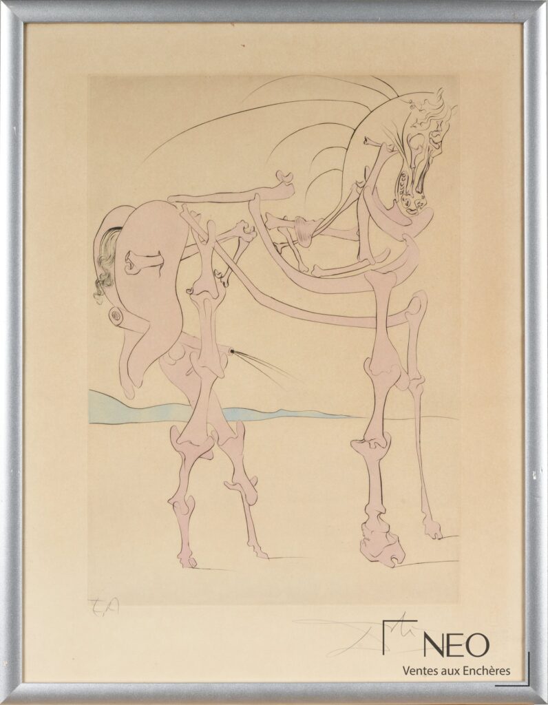 Estampe en couleurs de Salvador Dalí sous verre