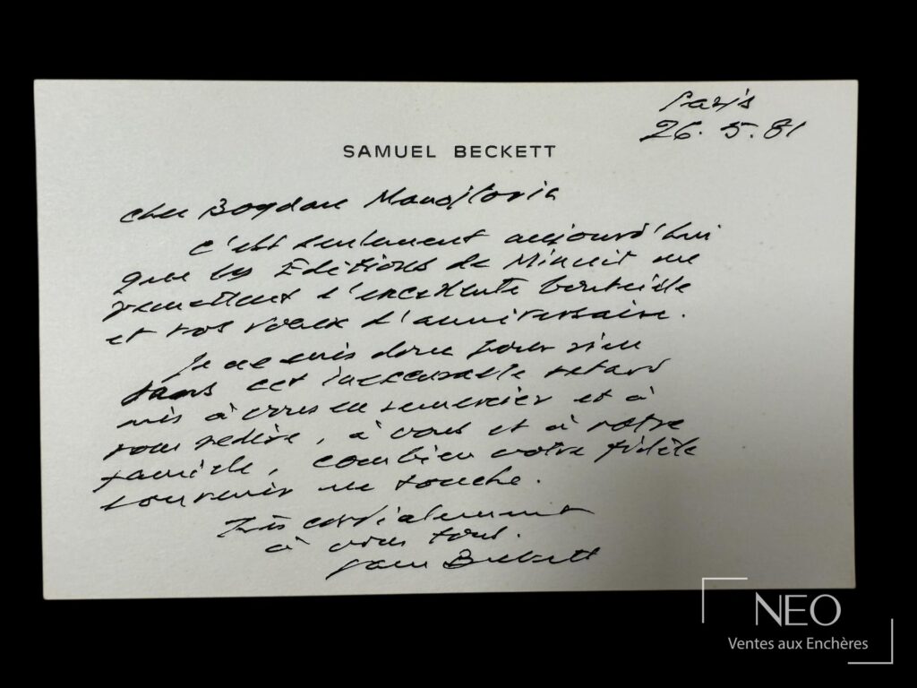Carte autographe signée Samuel Beckett