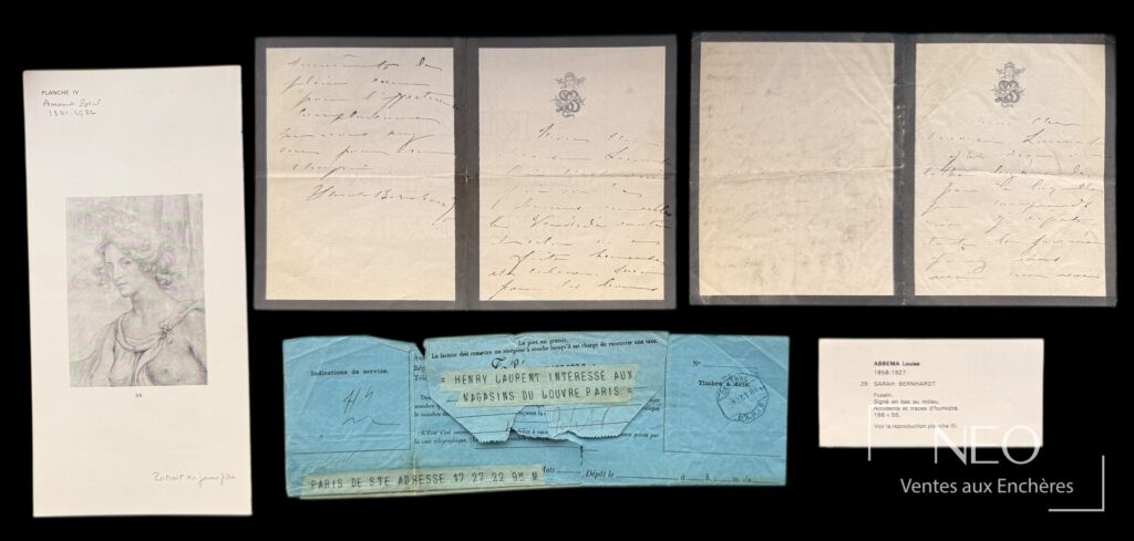 Ensemble de lettres et télégramme de Sarah Bernhardt avec reproductions imprimées