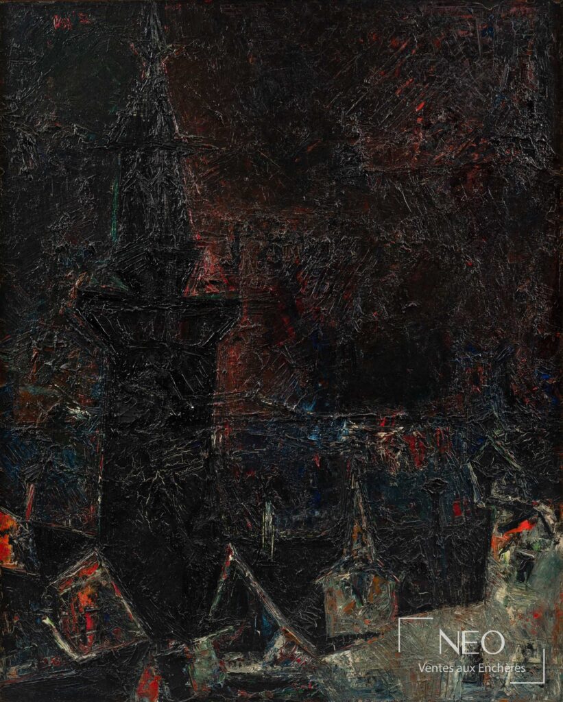 Composition abstraite sombre de Sayed Haider Raza