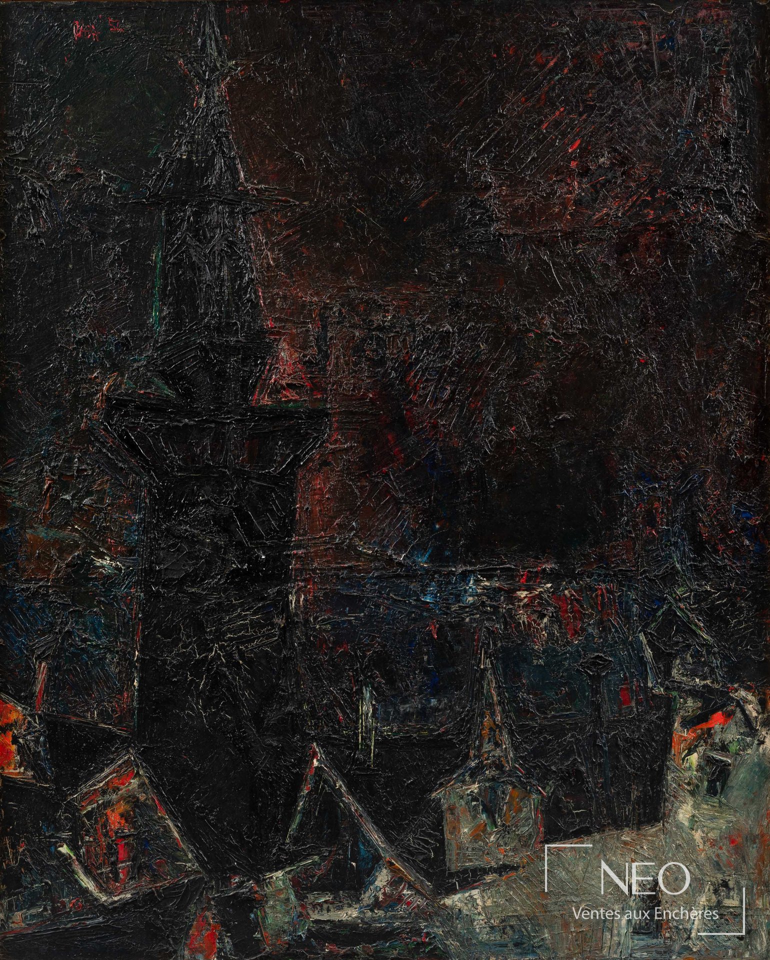 Sayed Haider Raza, Église, 1956, huile sur panneau de bois