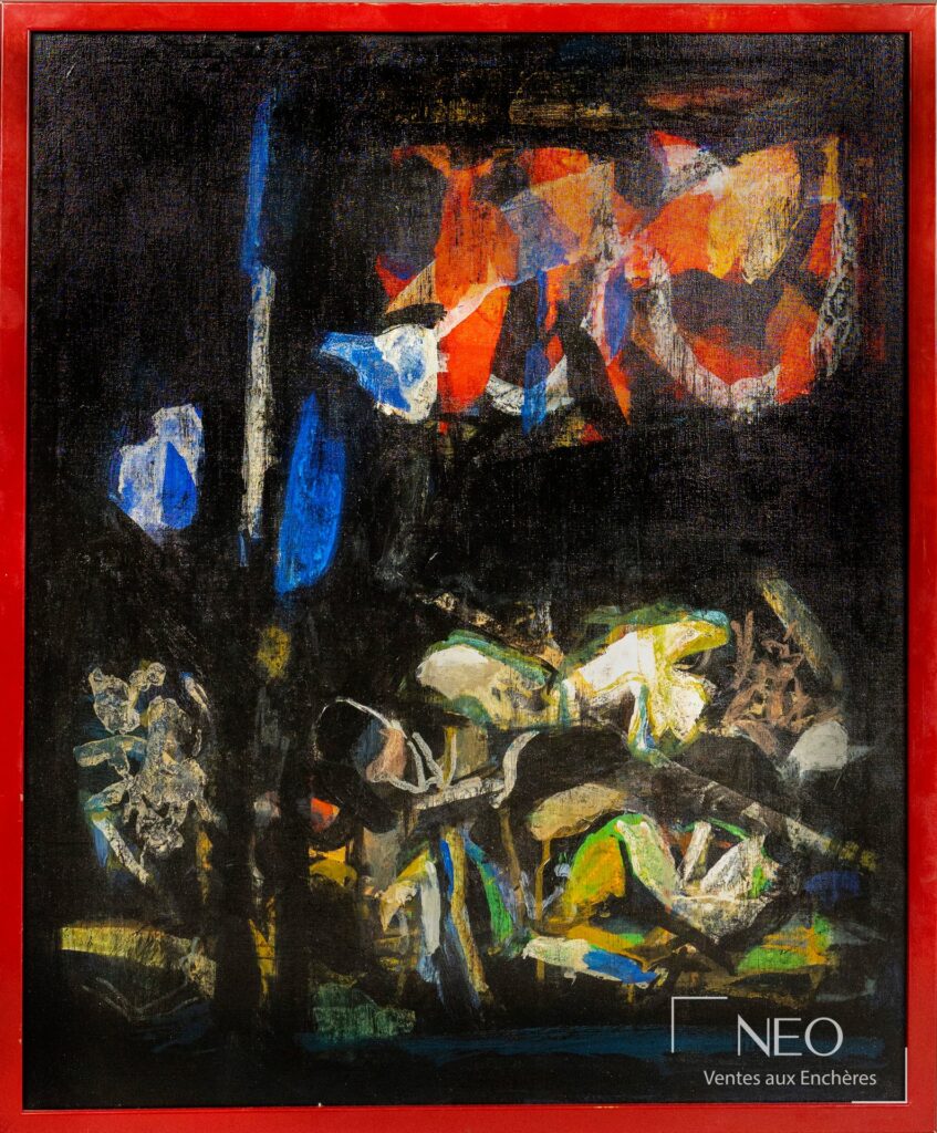 Composition abstraite aux couleurs vives sur fond noir