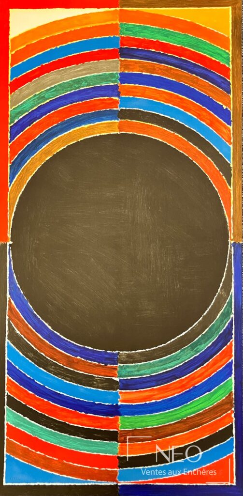 Lithographie colorée de Sayed Haider Raza avec grand disque sombre central