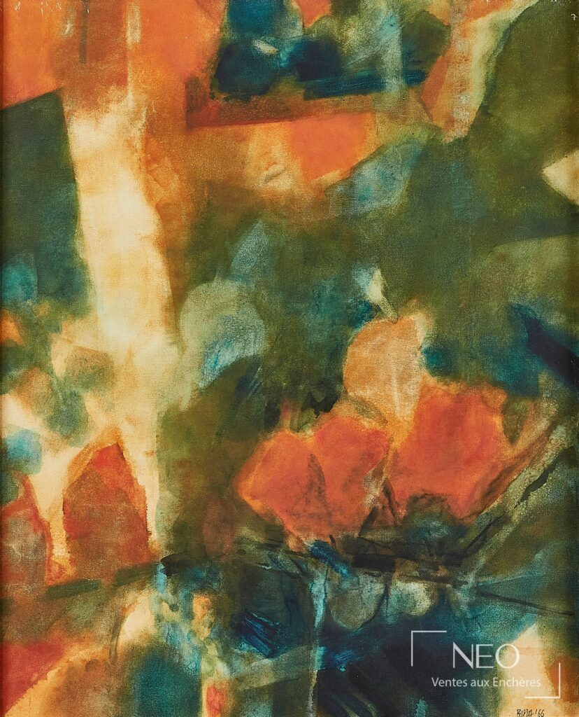 Huile abstraite aux teintes vertes