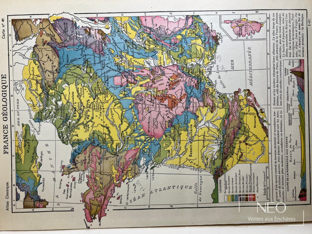 Carte colorée de la France issue de l’atlas classique