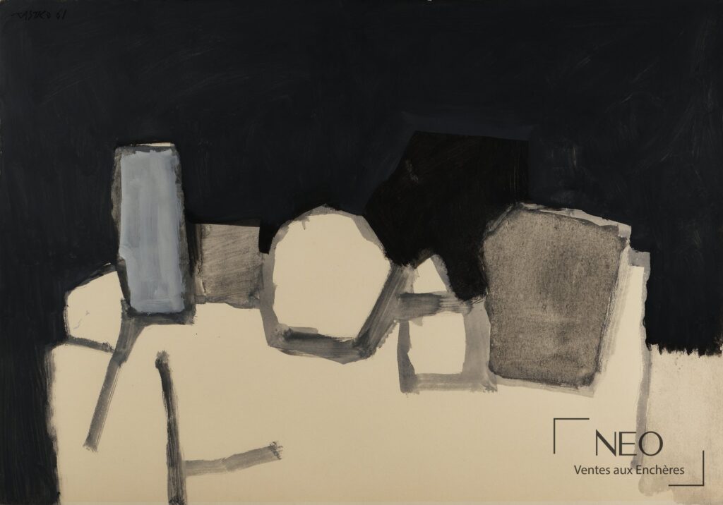 Composition abstraite en gouache sur papier