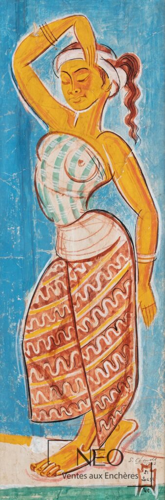 Danseuse de Shiavax Chavda en pied sur fond bleu