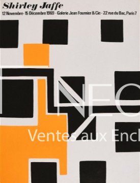 Affiche d’exposition Shirley Jaffe avec composition géométrique en noir