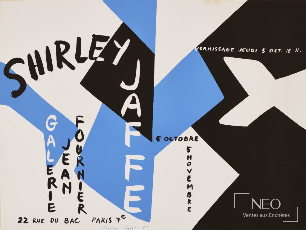 Affiche d’exposition de Shirley Jaffe aux formes géométriques noir