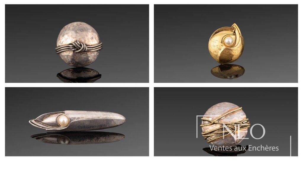 Broche ronde Sidney Carron en métal argenté