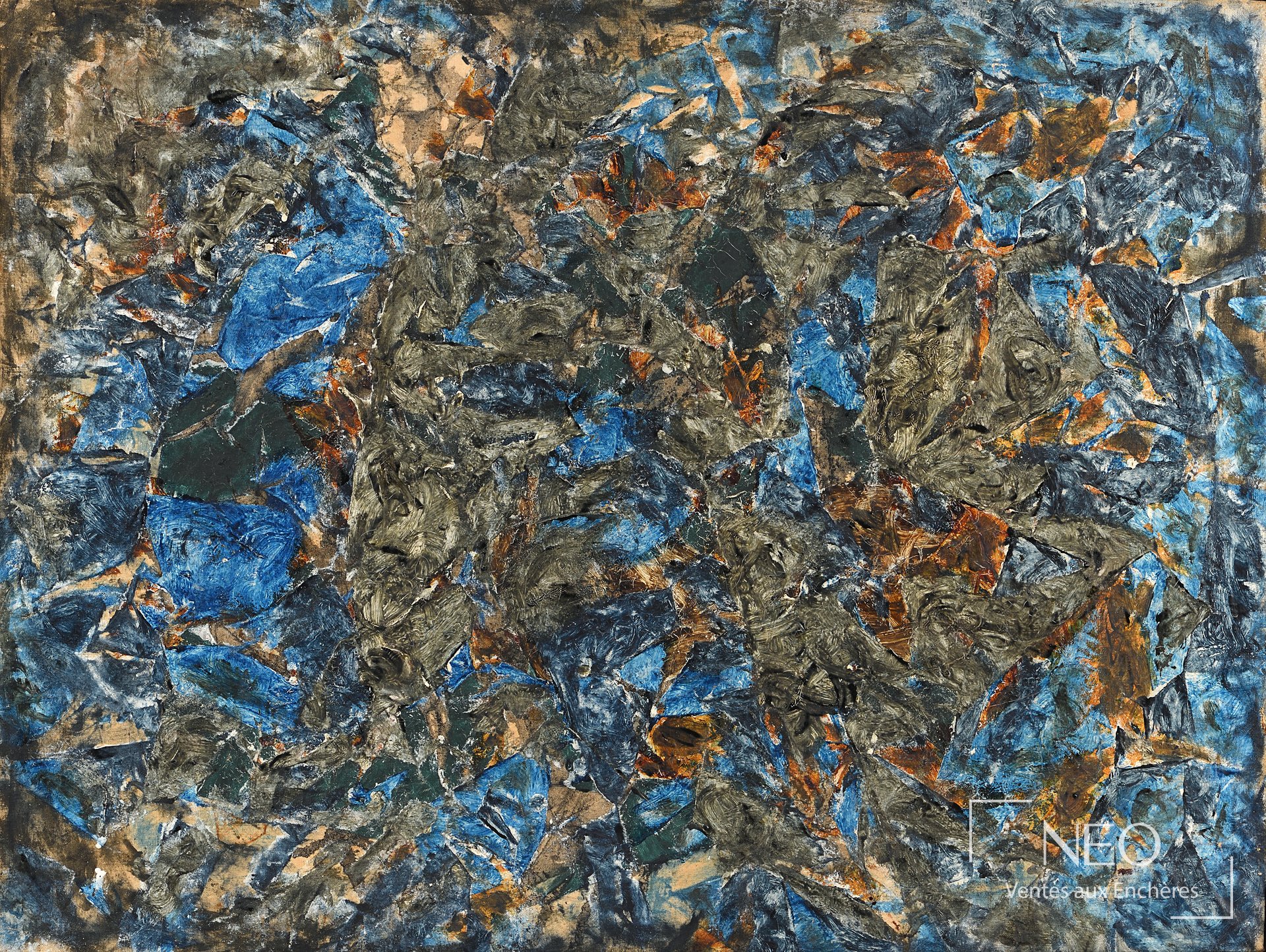 Simon Hantaï Composition abstraite, huile sur toile