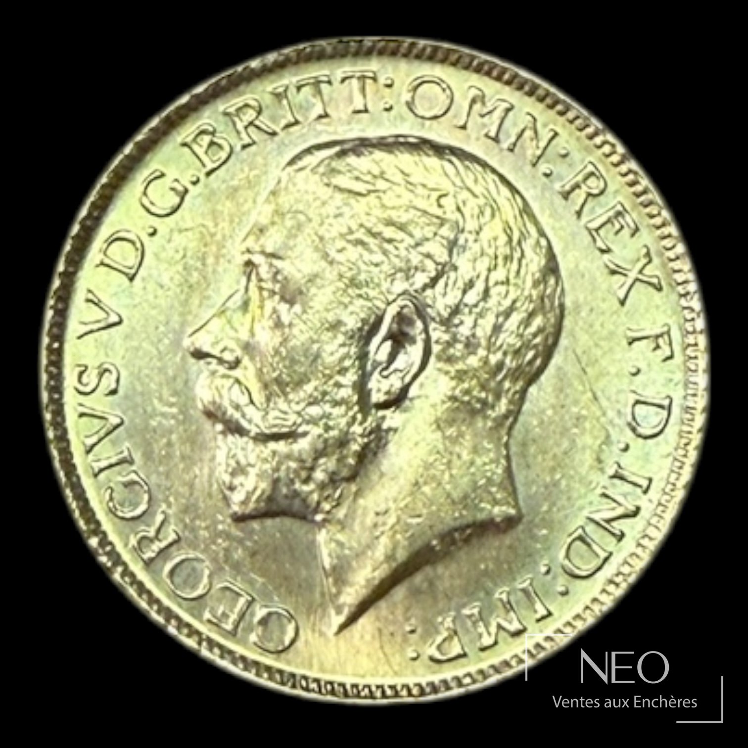 Avers d’un souverain en or George V avec buste et légende circulaire