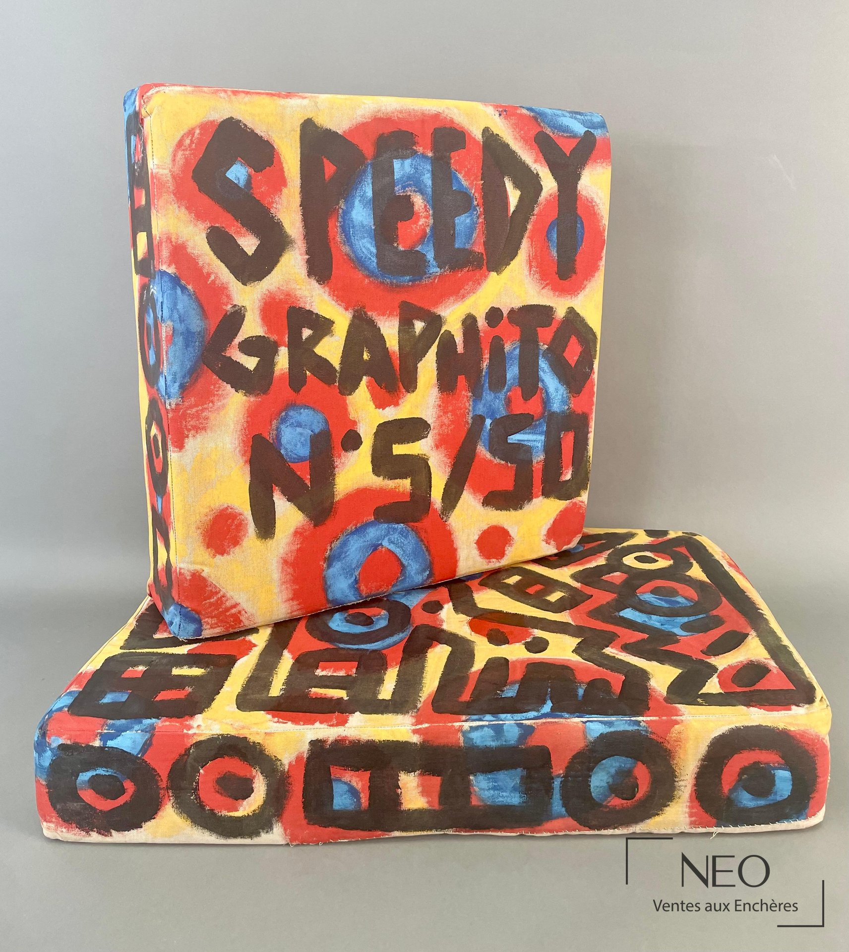 Deux coussins peints par Speedy Graphito