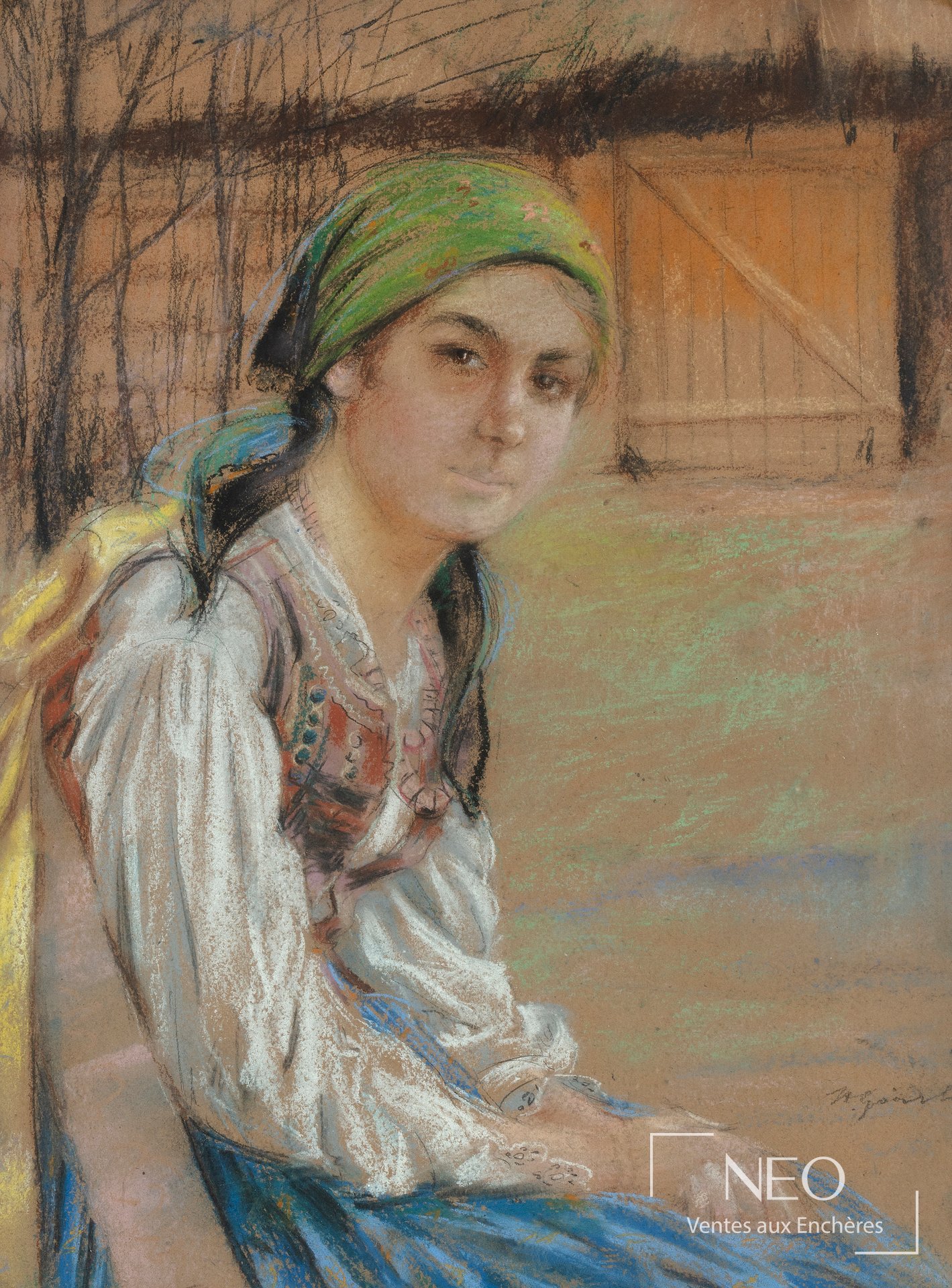 Jeune fille de Stanislaw Gorski au pastel et fusain sur papier