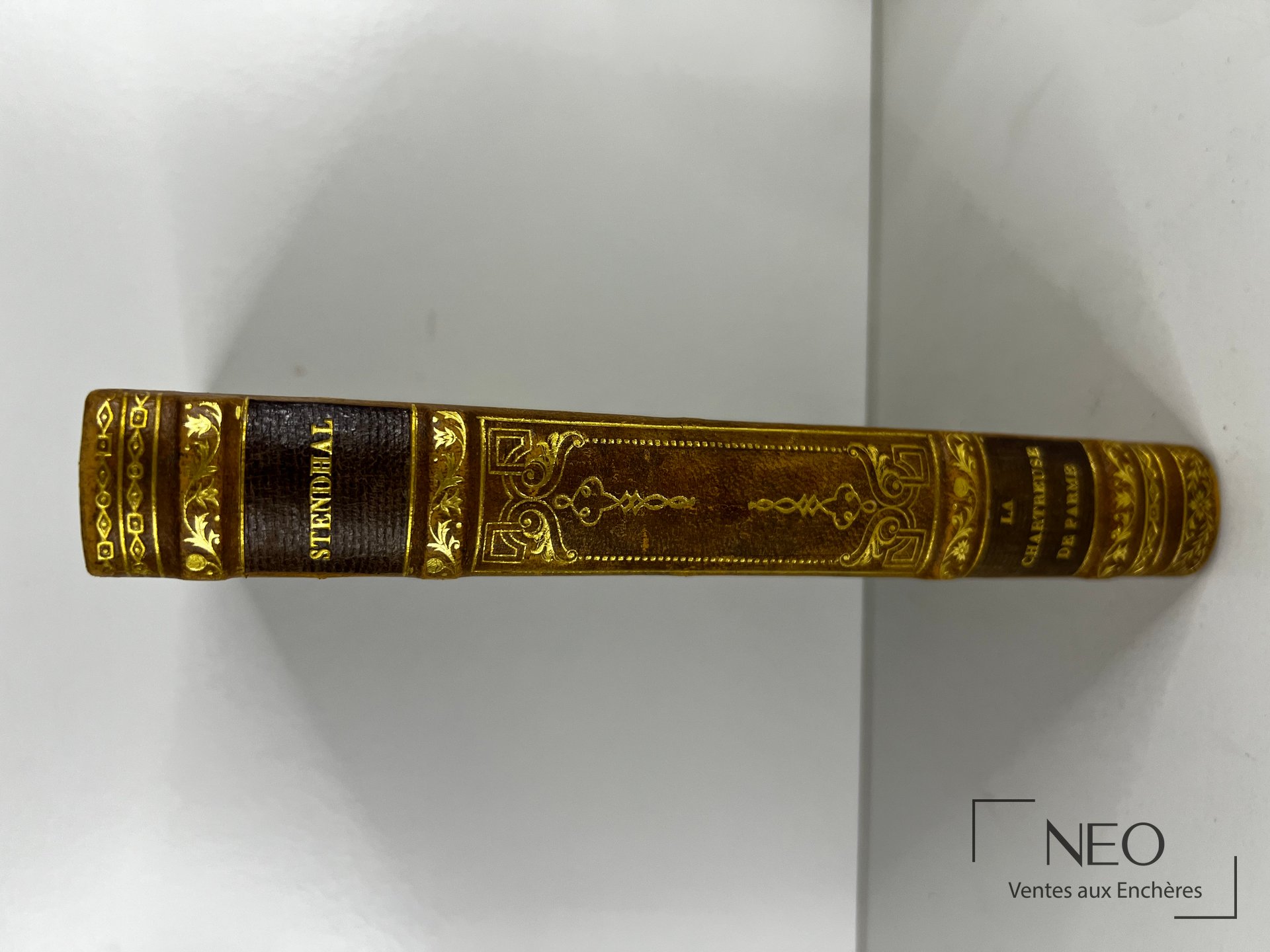 Dos d’un livre ancien en demi basane