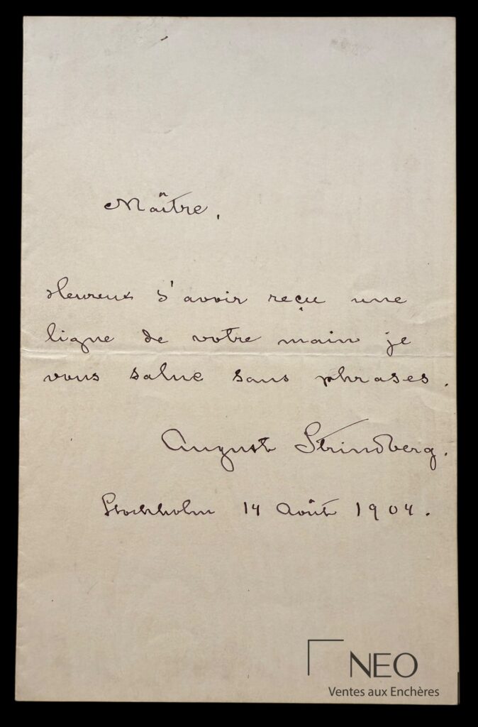 Lettre autographe signée d'Auguste Strindberg