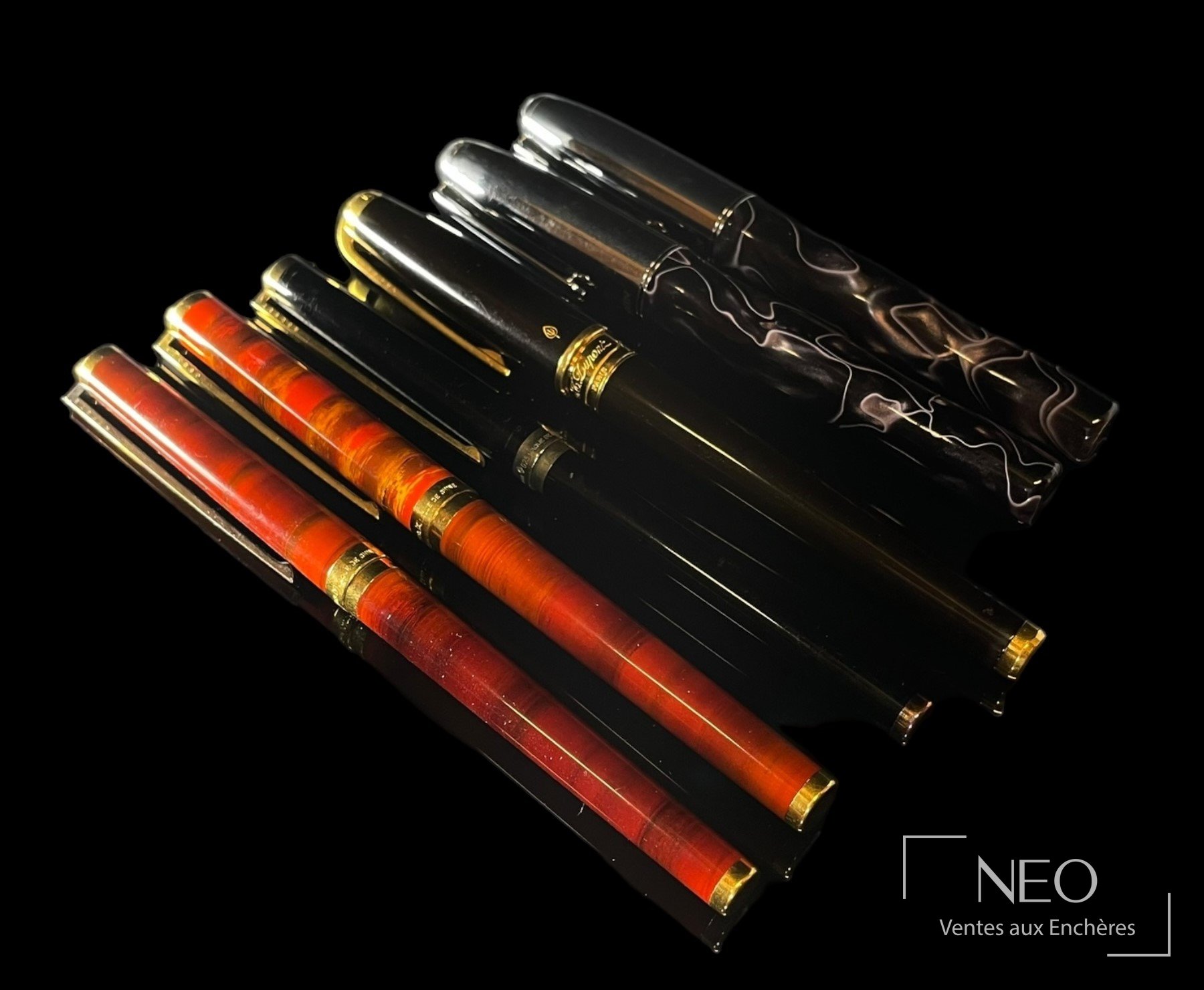 Réunion de six stylos Dupont et Lanvin