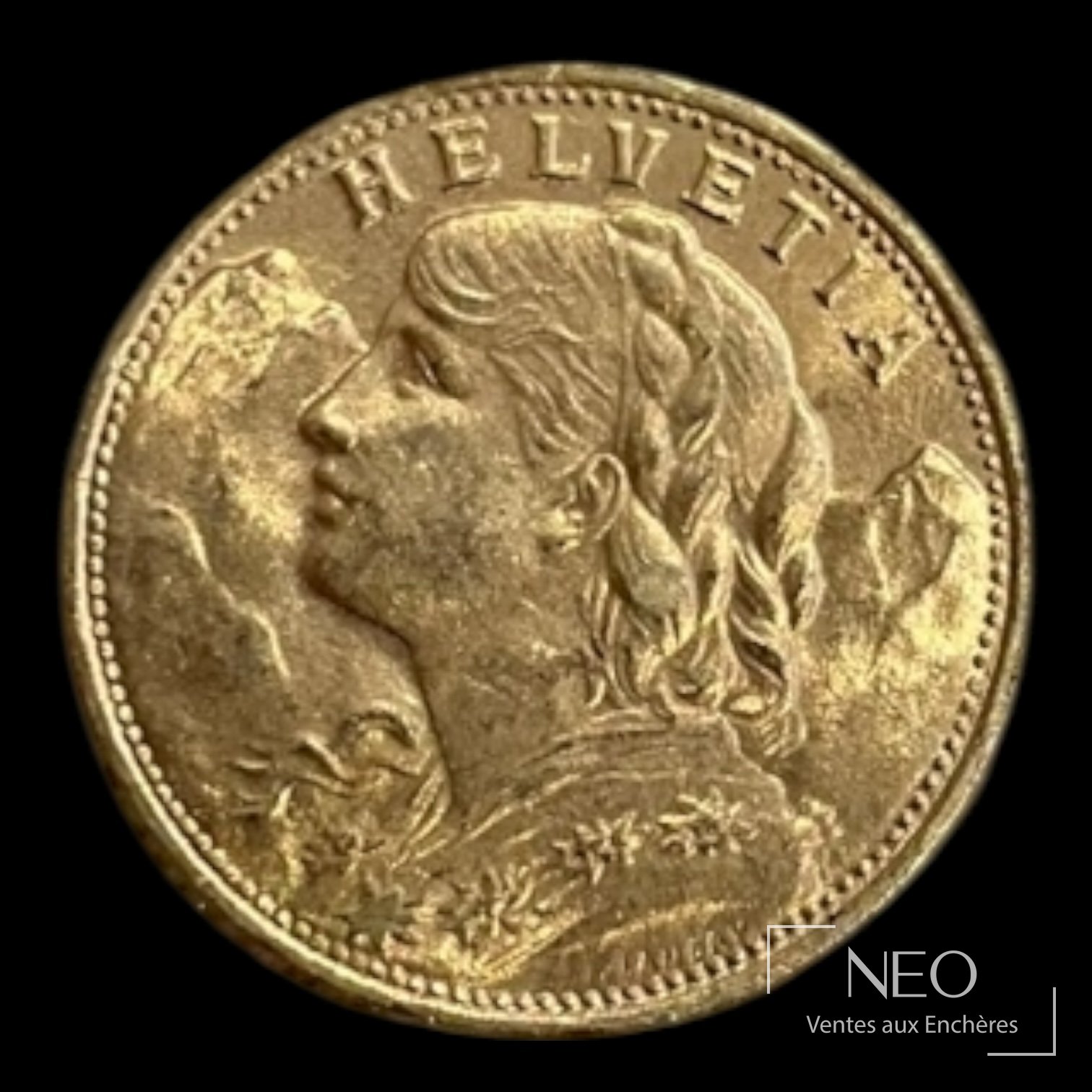 Pièce suisse de 20 francs or avec l'effigie de l'Helvetia