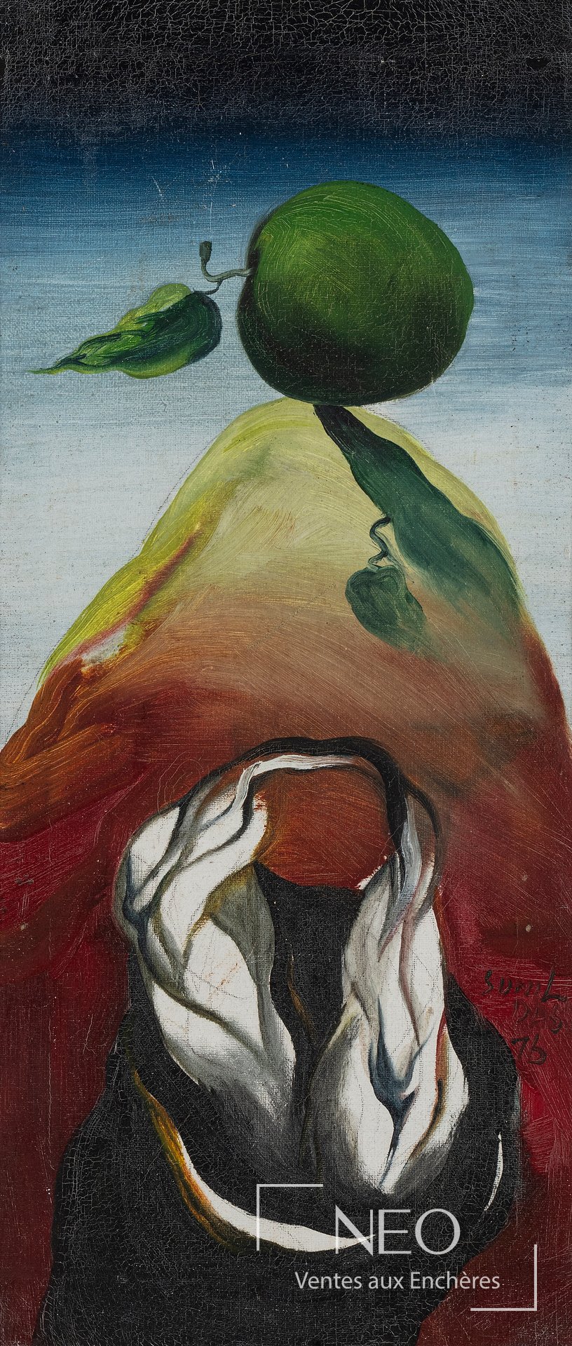 Sunil Das, Composition à la pomme, gouache sur toile, 1975