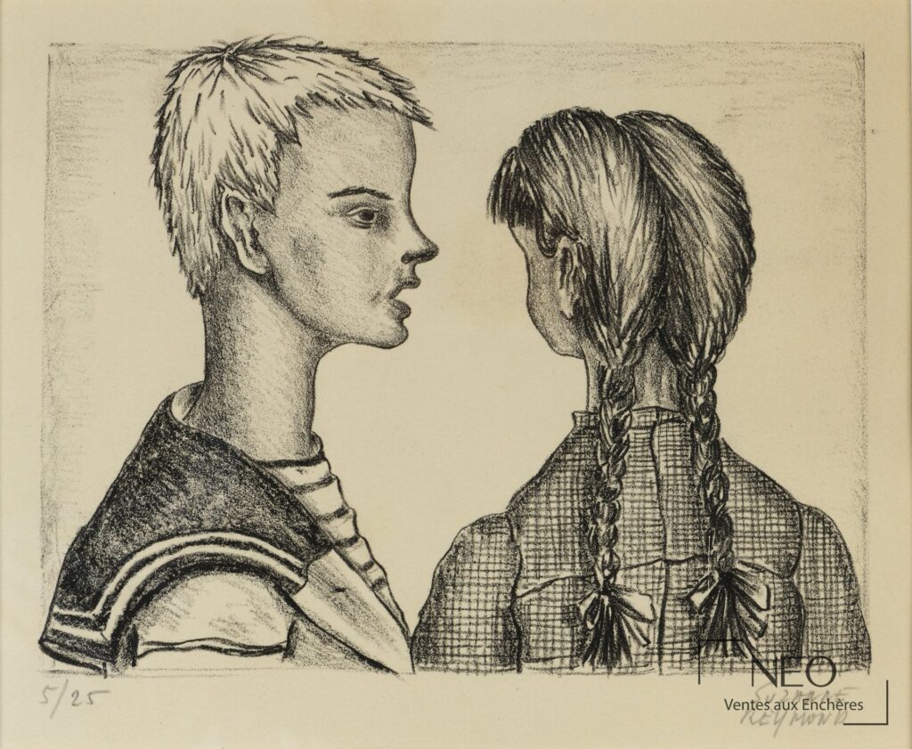 Lithographie de deux enfants de profil
