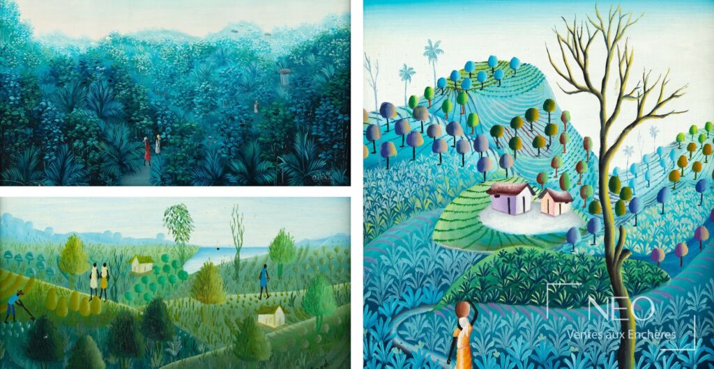 Lot de trois tableaux haïtiens naïfs réunis