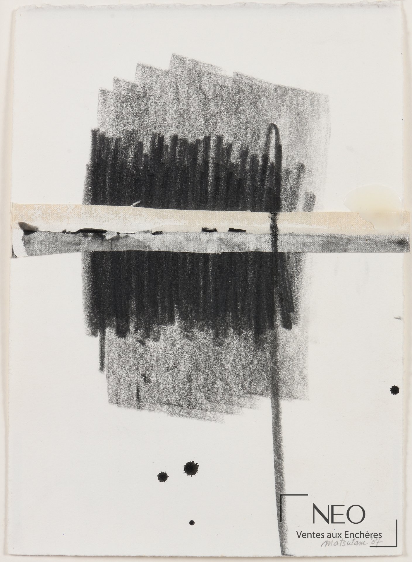 Composition abstraite en noir et gris sur papier