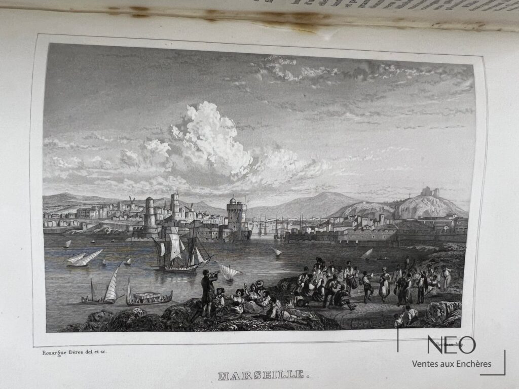 Page illustrée avec une vue de Marseille et le titre du voyage en France
