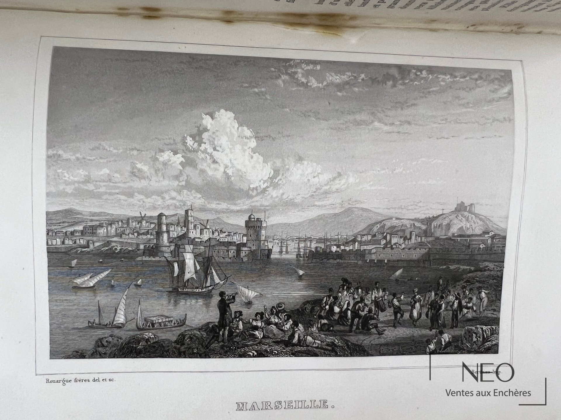 Page illustrée avec une vue de Marseille et le titre du voyage en France