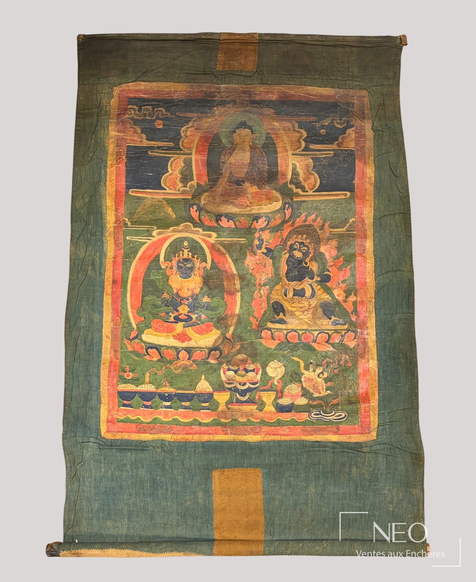 Thangka tibétain représentant Buddha Shakyamuni et divinités