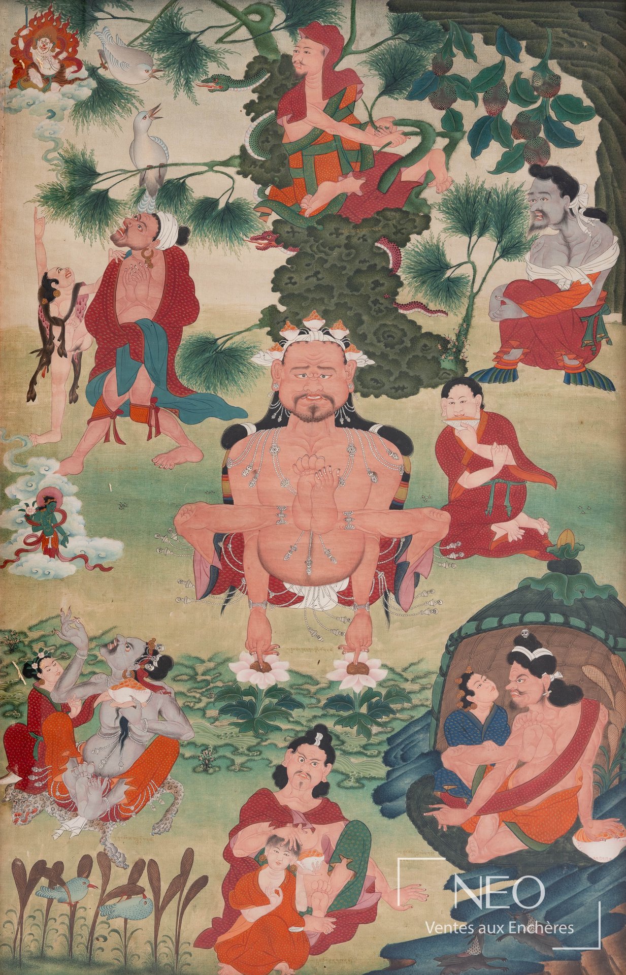 Thangka tibétain représentant plusieurs divinités