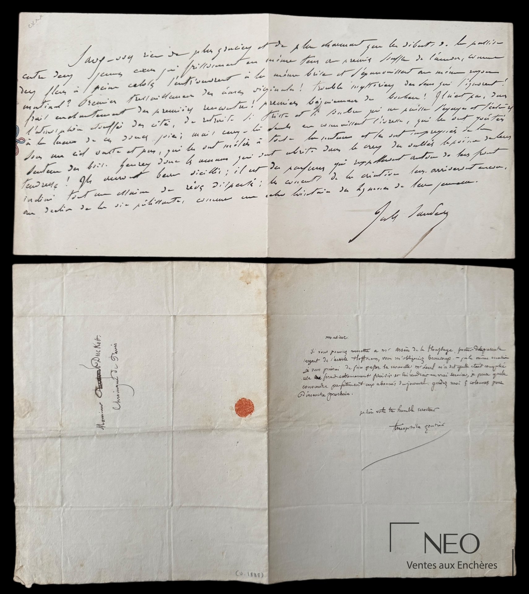 Lettre autographe de Théophile Gautier