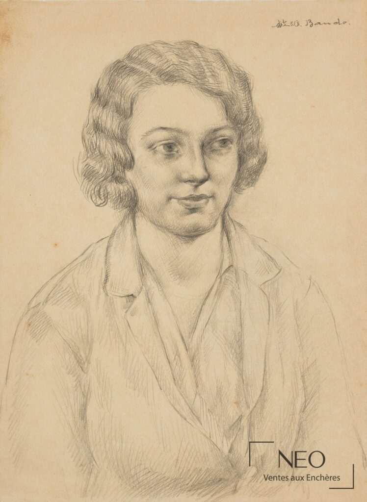 Portrait de femme dessiné au crayon sur papier