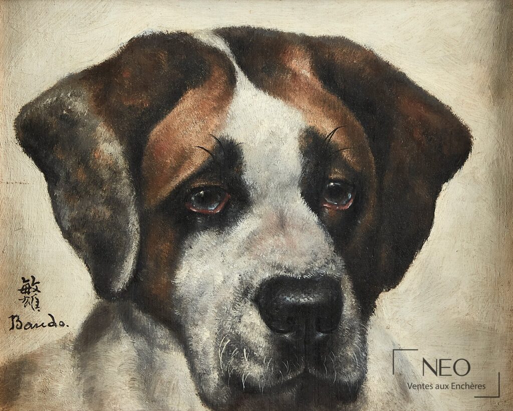 Portrait d’un Saint Bernard peint à l’huile sur toile