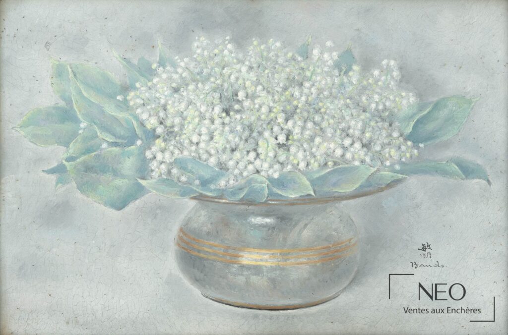 Bouquet de muguet dans un vase peint à l'huile