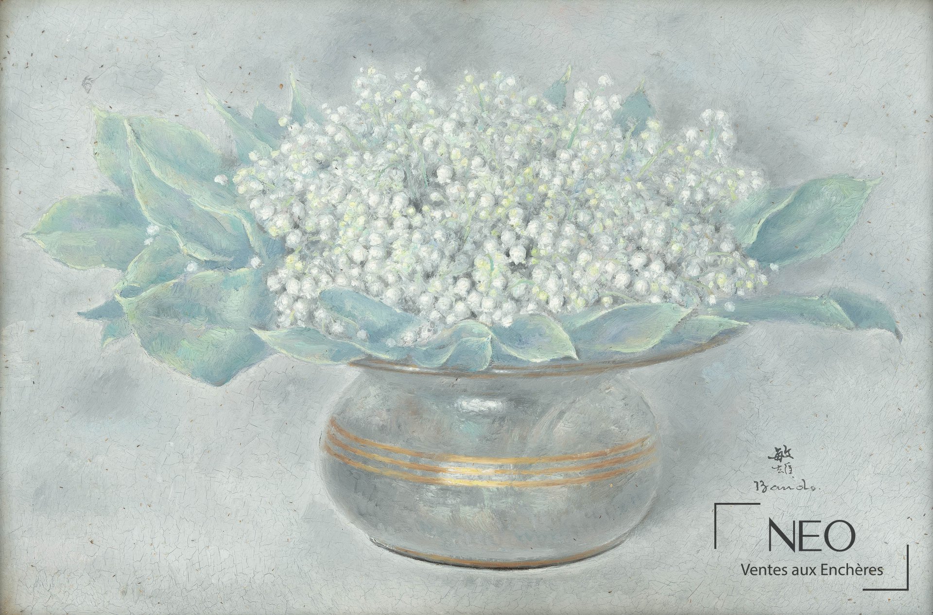 Bouquet de muguet dans un vase peint à l'huile