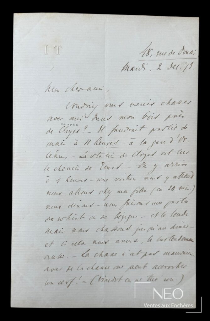 Première page d'une lettre manuscrite d’Ivan Tourgueniev