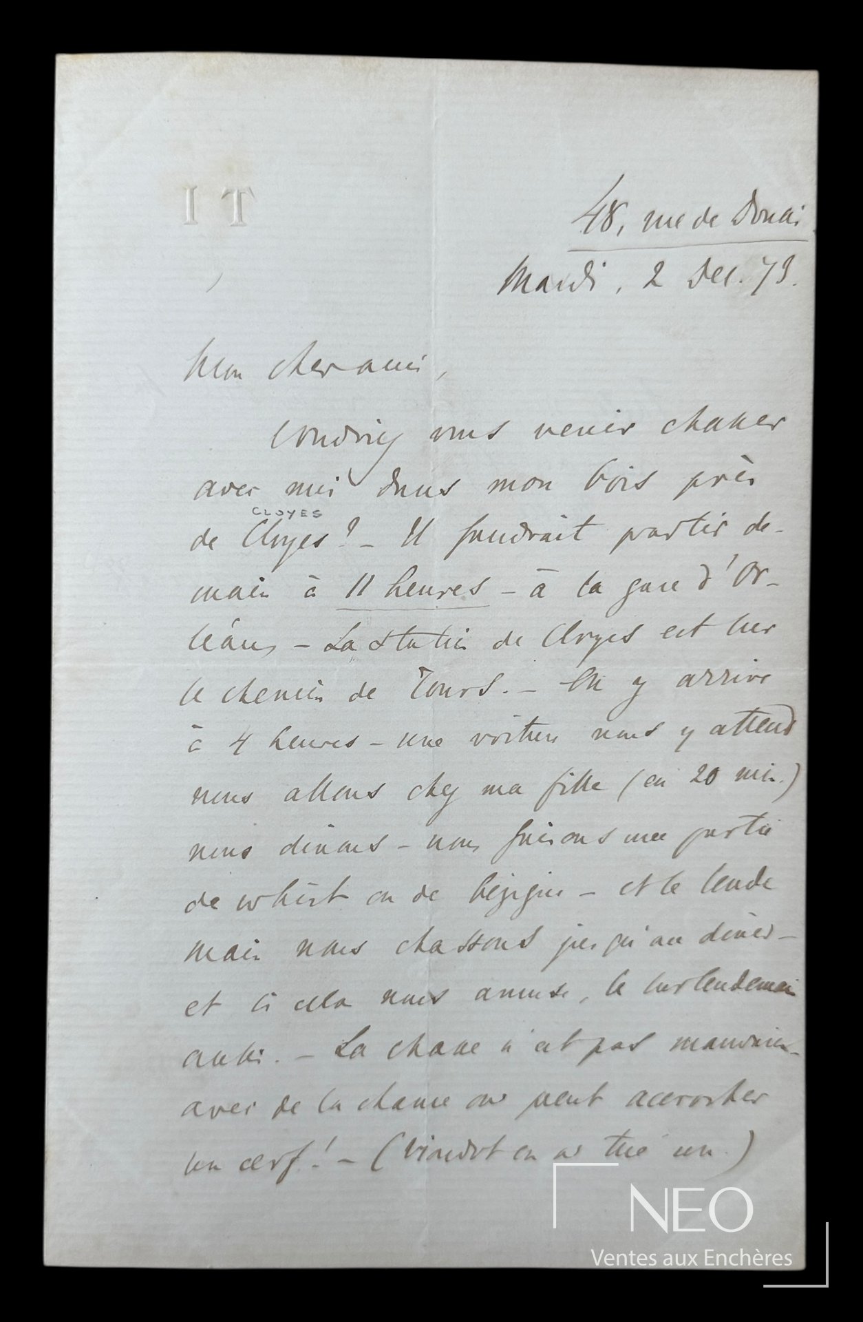 Première page d'une lettre manuscrite d’Ivan Tourgueniev