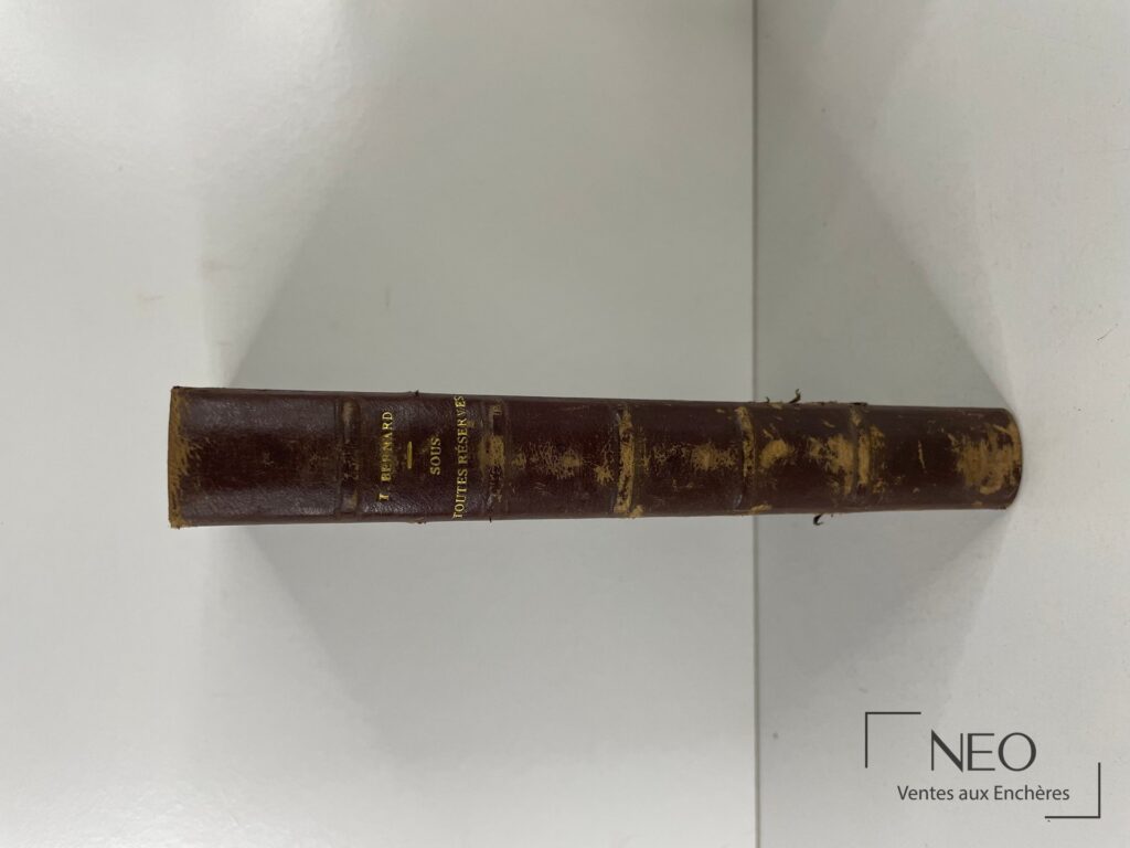 Dos d'un livre relié en demi chagrin brun