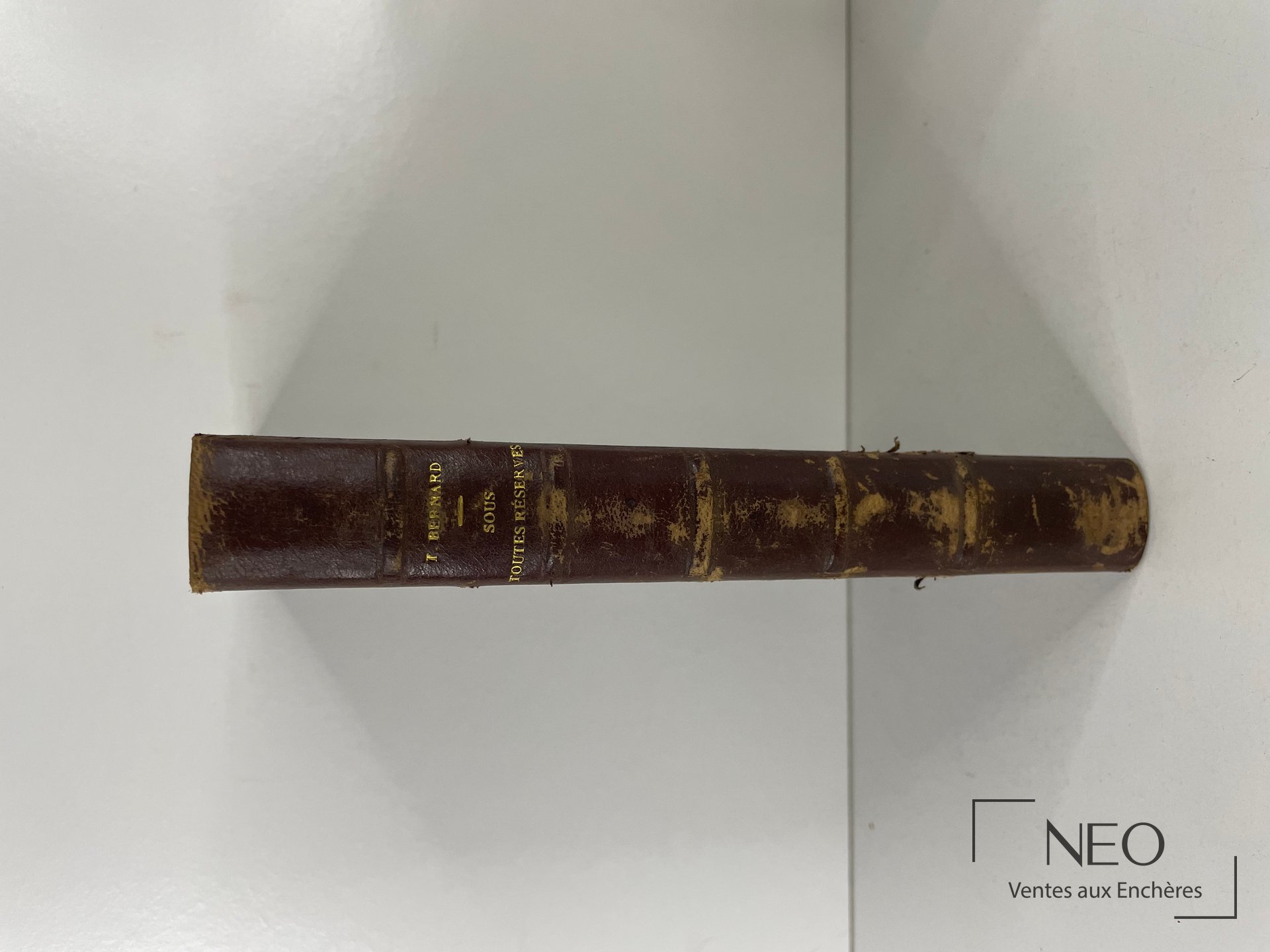 Dos d'un livre relié en demi chagrin brun