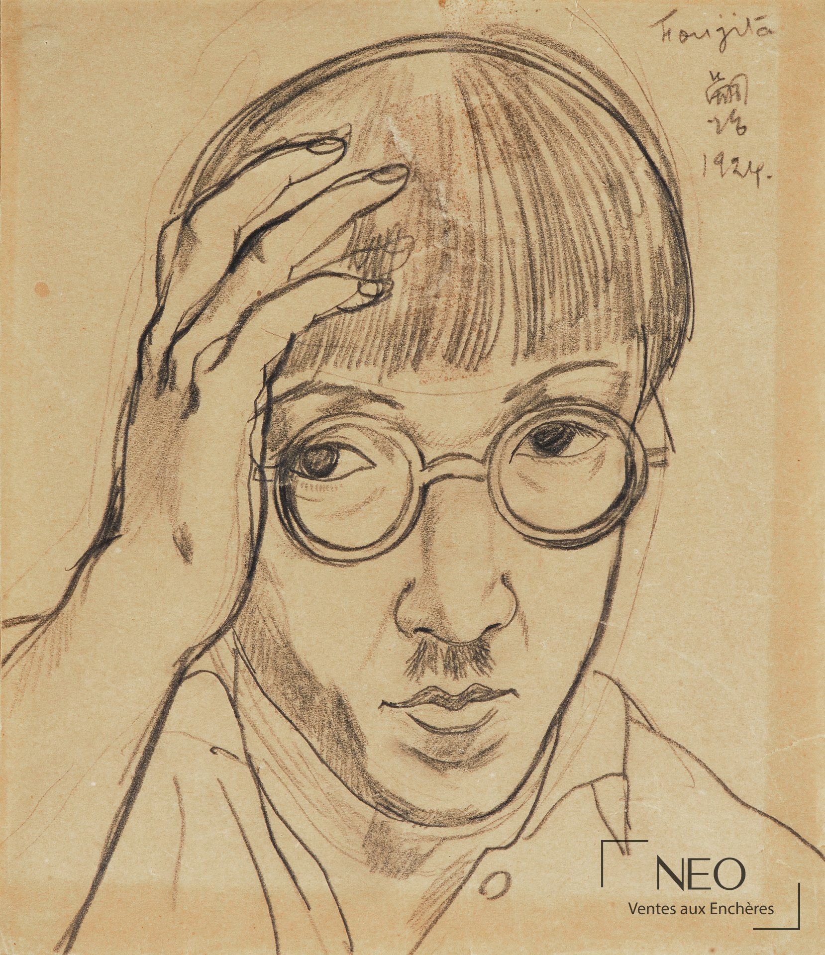 Tsuguharu Foujita Autoportrait pensif, la main sur la tête, 1924